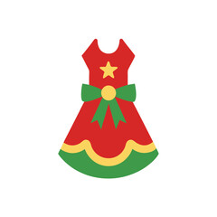 festive holiday girl dress with ribbon and star flat color illustration