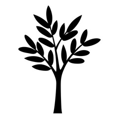 Stylized Black and White Tree Silhouette with Rounded Leaves and Simple Trunk