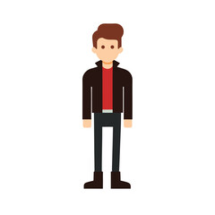 young man outfit with leather jacket and boots flat color illustration