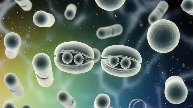 Microscopic view of bacteria and microorganisms floating in a colorful environment illustrating