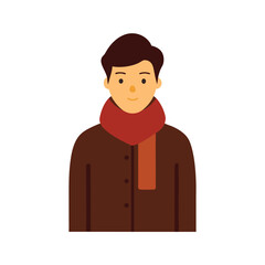 winter young man outfit with coat and scarf flat color illustration