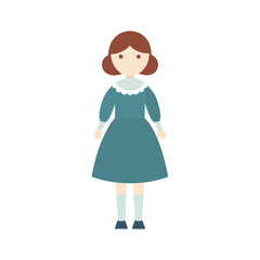 vintage style girl dress with lace details flat color illustration
