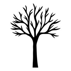 Obraz premium Silhouette of a stark, leafless tree standing against a white background