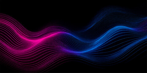 An abstract fractal background with dynamic purple and blue glowing waves creates a futuristic digital art wallpaper