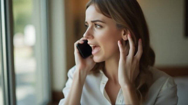 Businesswoman speaking on smartphone at home
