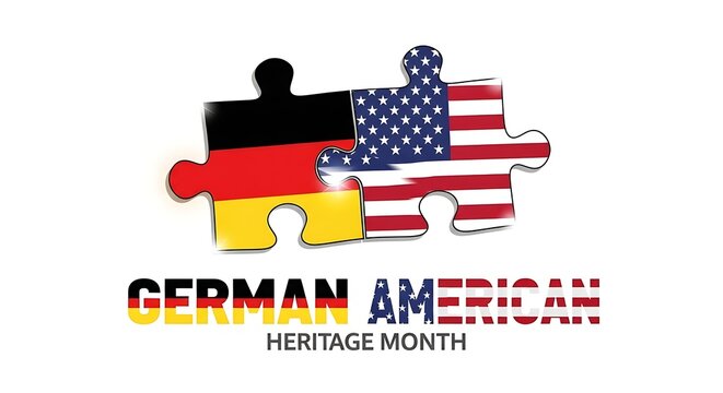 German american heritage month puzzle pieces with flags and text