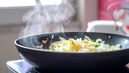 Cooking onions in a pan