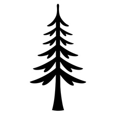 Stylized Single Black Silhouette of an Evergreen Tree with Cartoonish Branches