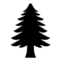 Striking Black Silhouette of a Classic Evergreen Tree against a White Backdrop