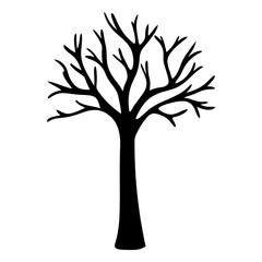 Silhouette of a bare tree with intricately branched branches against a white background