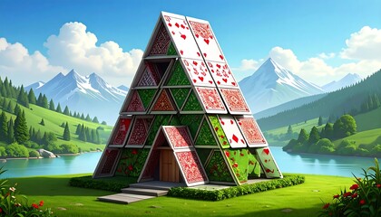 Cardhouse nestled in valley