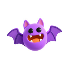 Cute Purple Bat Character Flying with Open Mouth and Sharp Teeth