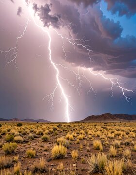Dramatic lightning storm over desert