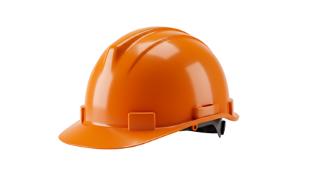 Essential orange hard hat for worker safety, providing crucial head protection on construction sites and industrial work environments, isolated on white background