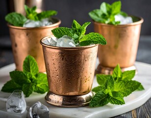 Copper mugs filled with icy mint juleps