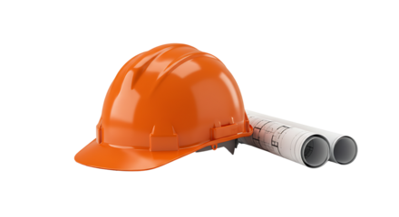 Construction Blueprint with Orange Hard Hat A Blueprint for Progress in Engineering