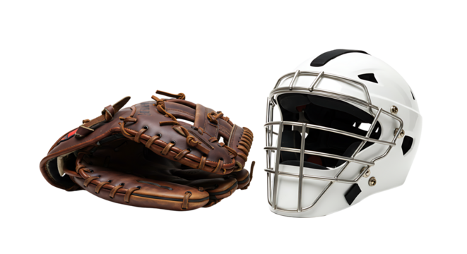Baseball catcher's protective gear a glove and mask on a white background