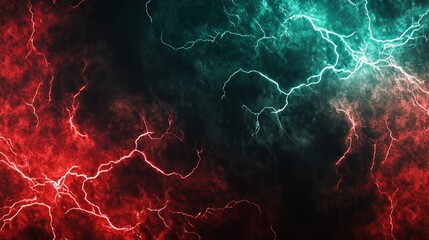 Powerful dual lightning storm in vibrant red and electric blue hues ignites the dark sky