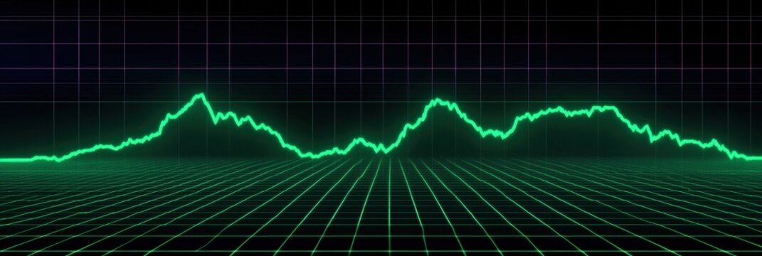 Digital green line graph showing fluctuating data with grid background and modern design - Powered by Adobe