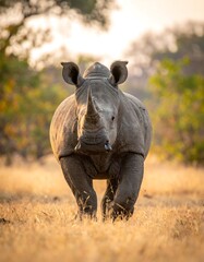 Majestic rhino in golden savanna