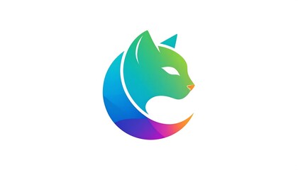Obraz premium A colorful, stylized cat's head silhouette, set within a vibrant, rainbow-toned circle, projects a dynamic and artistic image.