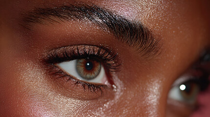 Bare brows shaped and defined with a tinted brow gel, framing the face with elegant precision