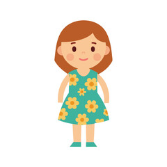 cute summer girl dress with floral patterns flat color illustration