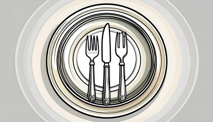 Elegant Silverware on Stacked Plates:  A Stylish Table Setting Illustration