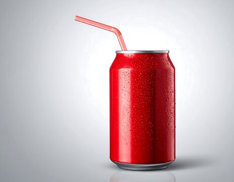 Red soda can with straw