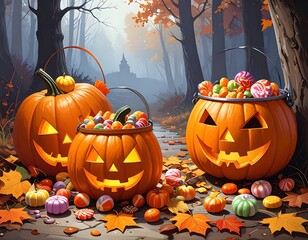 Halloween pumpkins with candy