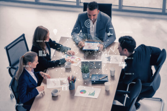 Global business network connecting digital economy and data exchange. Global business expands market, business shares data, global drives finance, and global business supports insight. Vouch