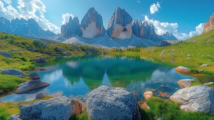 Alpine lake among majestic mountains