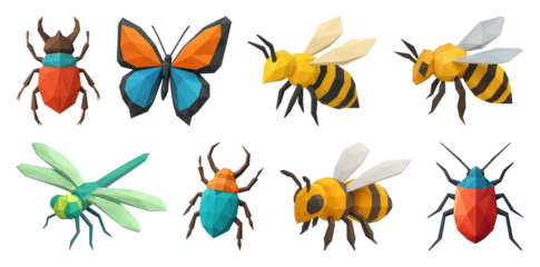 PNG Colorful geometric insect collection, element set on transparent background