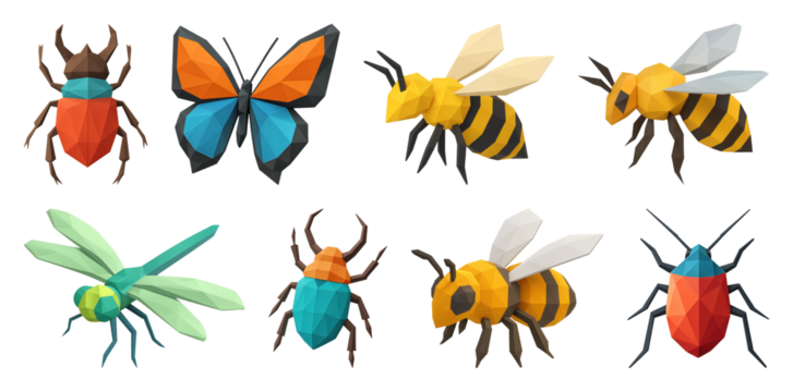 PNG Colorful geometric insect collection, element set on transparent background