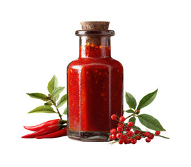 Spicy red chili sauce bottle kitchen food PNG, isolated on transparent background