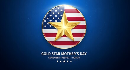 Gold star mothers day with a golden star emblem on a starry blue background