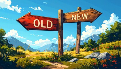 Wooden signpost, old vs. new paths