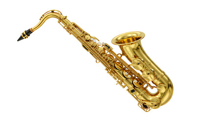 Golden saxophone isolated on white.