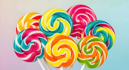 colorful lollipops candies on pastel background