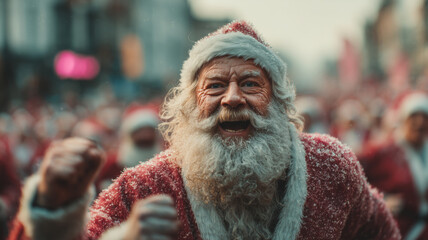 Festive marathon with hundreds of joyful participants in Santa costumes