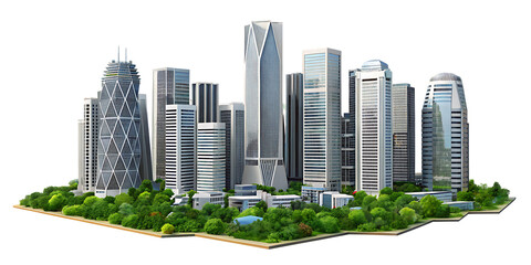 Fototapeta premium Modern skyscrapers with green landscaping isolated on a transparent background
