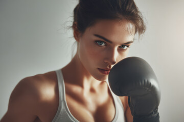 determined young woman pulls on her athletic gloves embodying focus and preparation for sporting competition