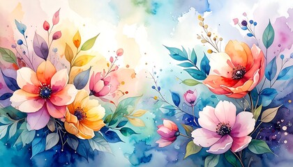 Abstract floral watercolor painting