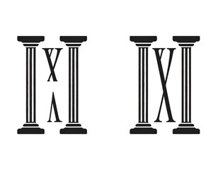 Elegant Roman numerals are formed by two classical columns on a white background.