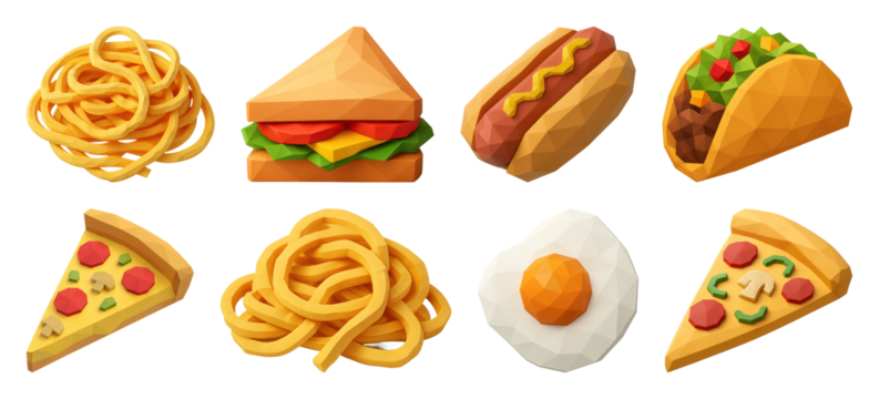 PNG Polygonal fast food icons collection, element set on transparent background
