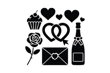 Romantic celebration icons silhouette set