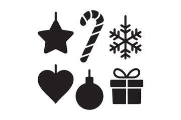 Collection of black and white christmas ornaments and symbols