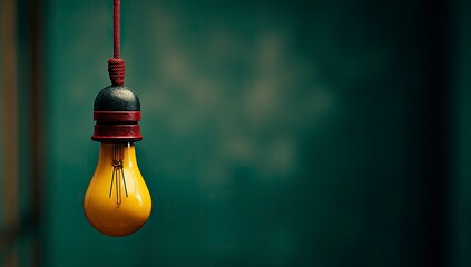 Obraz premium Pendant lamp with yellow bulb, red accents
