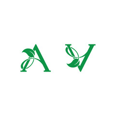 A or V leaf logo. vector illustration of letters A and V with leaves for icon,symbol or logo