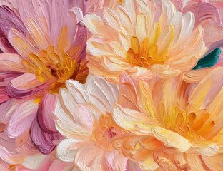 Peach and Pink Floral Impasto Painting